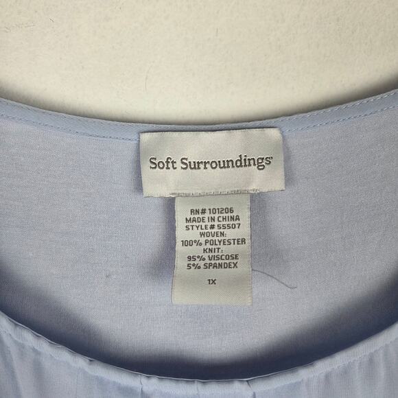 Soft Surroundings Light Blue Chiffon Crinkle Ruffle Blouse Size 1X Ethreal Airy - Picture 6 of 7